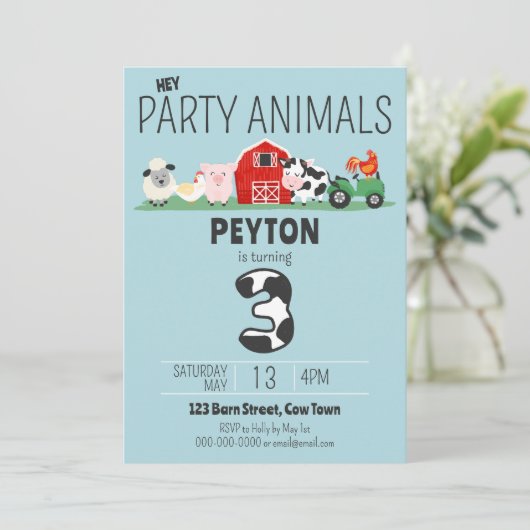 Geburtstag Party Tiere Farm Geburtstag Einladung (Stehend Vorderseite)