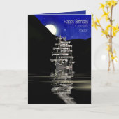 Geburtstag, Pastor, Schiff mit Segel, Nacht Karte (Gelbe Blume)