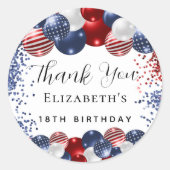 Geburtstag patriotisch rot-blauen Flagge danke Runder Aufkleber (Vorderseite)