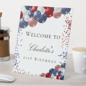 Geburtstag patriotische rot-blaue Ballons willkomm Sockelschild (In Situ)