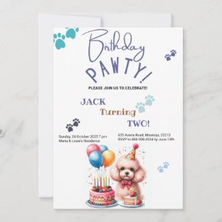 Geburtstag Pawty Poodle Hund Personalisiert Geburt Einladung