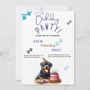 Geburtstag Pawty Rottweiler Hund individuell Gebur Einladung