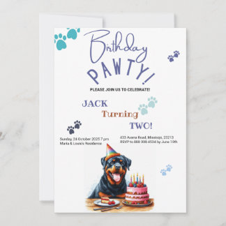 Geburtstag Pawty Rottweiler Hund individuell Gebur Einladung