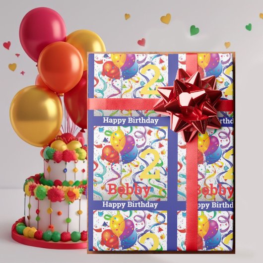 Geburtstag personalisieren Name & Alter farbig Geschenkpapier