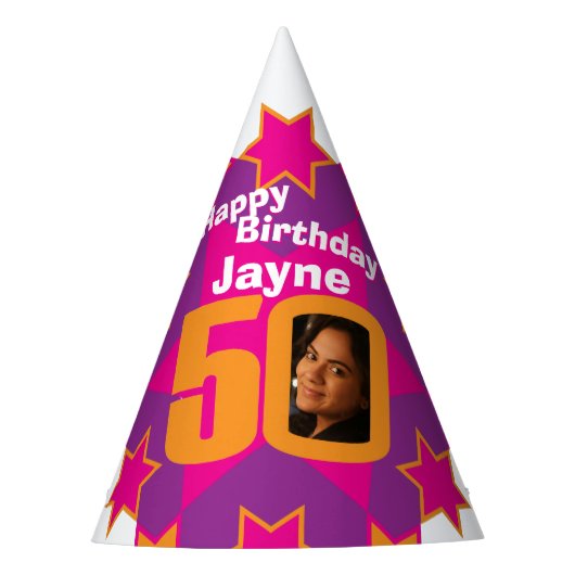 Geburtstag personalisierter Foto-Stern-Name Partyhütchen (Vorderseite)