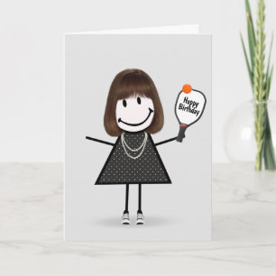 Geburtstag Pickleball-Stickfigur Mädchen Karte