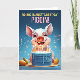 Geburtstag Pig Mit Kuchen und Kerzen spielen auf W Dankeskarte