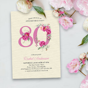 Geburtstag Pink Peony Floral Number 80 Einladung