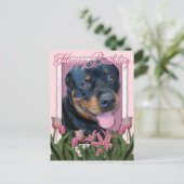 Geburtstag - Pink Tulips - Rottweiler - Harley Postkarte (Stehend Vorderseite)