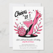 Geburtstag Pink und Schwarzes Foto Einladung (Vorderseite)