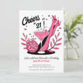 Geburtstag Pink und Schwarzes Foto Einladung (Stehend Vorderseite)