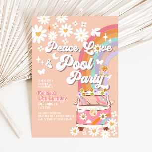 Geburtstag Pinker Frieden Liebe Poolparty Groovy f Einladung