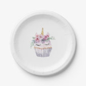 Geburtstag Pinkes Einhorn Blumiger Cupcake Pappteller (Vorderseite)