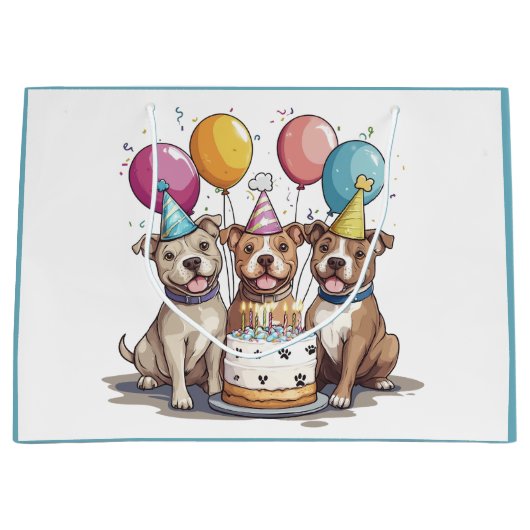 Geburtstag Pit Bull Hunde Große Geschenktüte (Vorderseite)