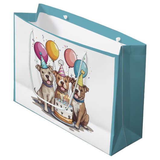 Geburtstag Pit Bull Hunde Große Geschenktüte (Vorderseite Schrägansicht)