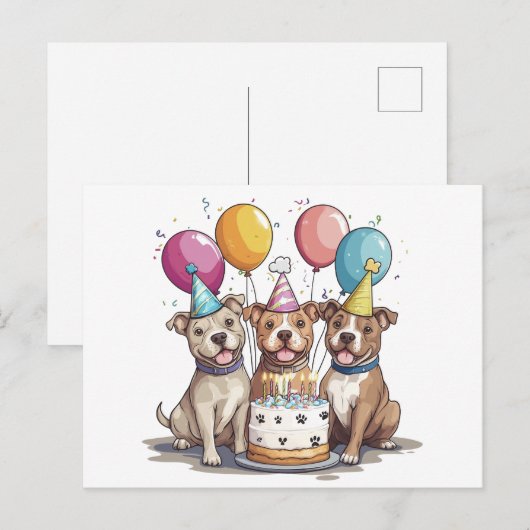 Geburtstag Pit Bull Hunde Postkarte (Vorne/Hinten)
