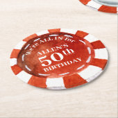 Geburtstag Poker Chip Red White Personalisiert Runder Pappuntersetzer (Angewinkelt)
