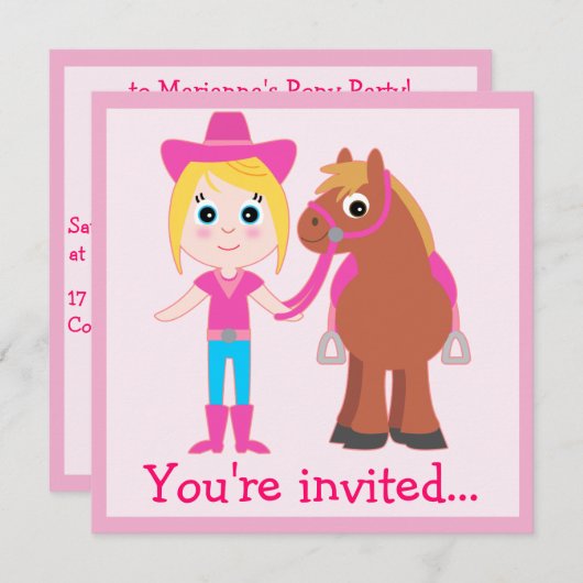 Geburtstag: Pony-Party Einladung (Vorne/Hinten)