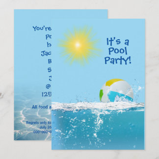 Geburtstag Pool Party mit Beach Ball Einladung
