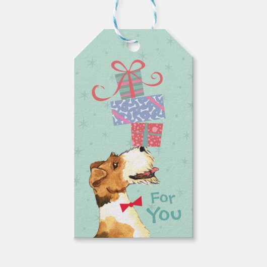 Geburtstag präsentiert Wire Fox Terrier Geschenkanhänger (Vorderseite)