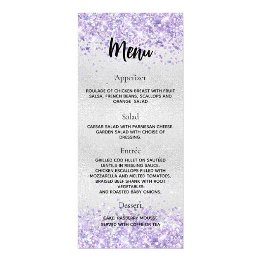 Geburtstag Progam Menü Silber violett Konfetti (Hinten)