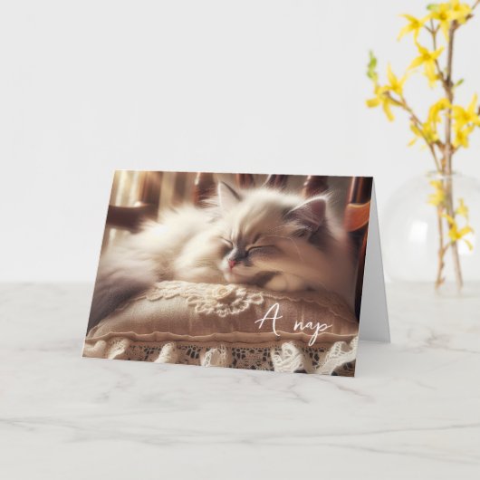 Geburtstag Ragdoll Kitten auf Kissen Karte (Gelbe Blume)