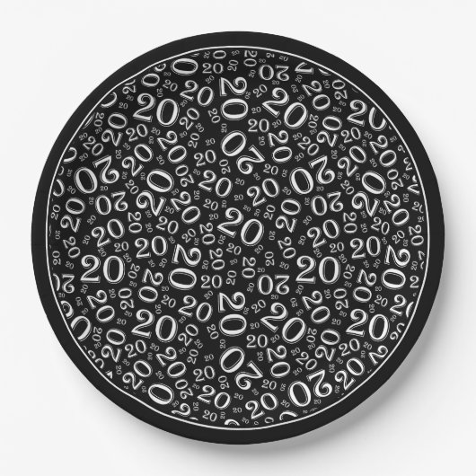 Geburtstag Random Zahlenmuster Schwarz/Weiß 20 Pappteller (Vorderseite)