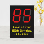 Geburtstag: Red Digital Clock Style "85" + Name Karte (Gelbe Blume)
