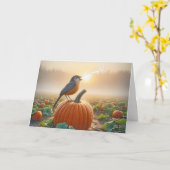 Geburtstag Robin singt auf einem Kürbis Karte (Gelbe Blume)