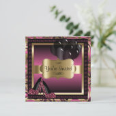 Geburtstag| Rosa Leoparden - Einladung (Stehend Vorderseite)