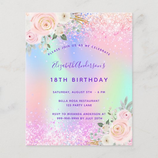 Geburtstag rosa lila Glitzer (Vorderseite)