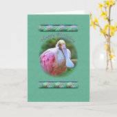 Geburtstag, rosa Spoonbill-Vogel Karte (Gelbe Blume)