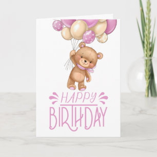 Geburtstag rosa Teddy Ballon Mädchen Karte