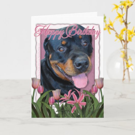 Geburtstag - rosa Tulpen - Rottweiler - Harley Karte (Gelbe Blume)