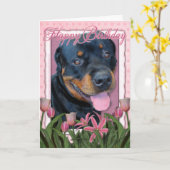Geburtstag - rosa Tulpen - Rottweiler - Harley Karte (Gelbe Blume)