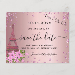 Geburtstag rosafarben Paris Budget Save-the-Date Flyer