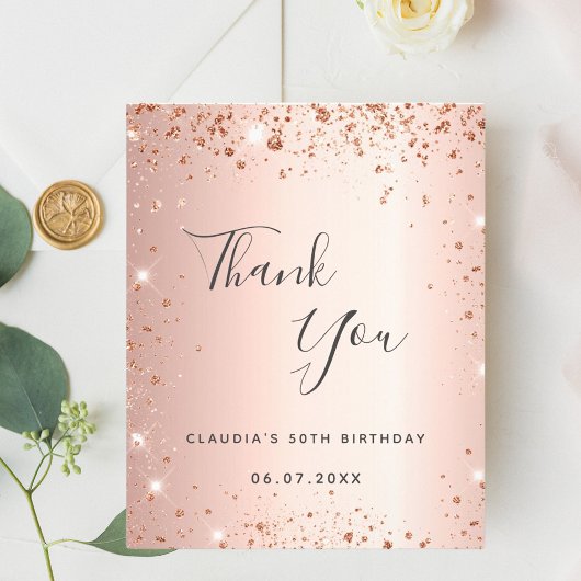 Geburtstag Rose Gold Glitzer Dank Kartenbudget Flyer
