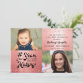 Geburtstag Rose Gold Glitzer Metallic 2 Fotos Einladung (Stehend Vorderseite)