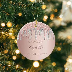 Geburtstag Rose Gold Glitzer Rosa Freunde Silber Keramik Ornament