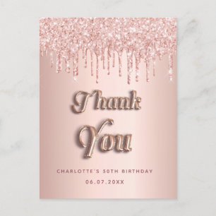 Geburtstag Rose Gold Glitzer Tropfen vielen Dank Postkarte