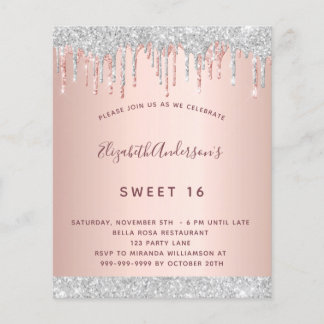 Geburtstag Rose Gold Silber Glitzer Einladung