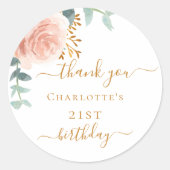 Geburtstag Rose Goldblume Eukalyptus vielen Dank Runder Aufkleber (Vorderseite)