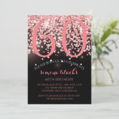 Geburtstag Rose goldrosa Glitzer Glam 60. Geburtst Einladung (Stehend Vorderseite)