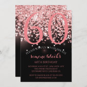 Geburtstag Rose goldrosa Glitzer Glam 60. Geburtst Einladung (Vorne/Hinten)