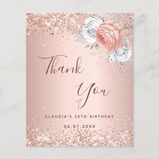 Geburtstag Rose Goldrot Blütenblüte Dankeschön-Kar (Vorderseite)