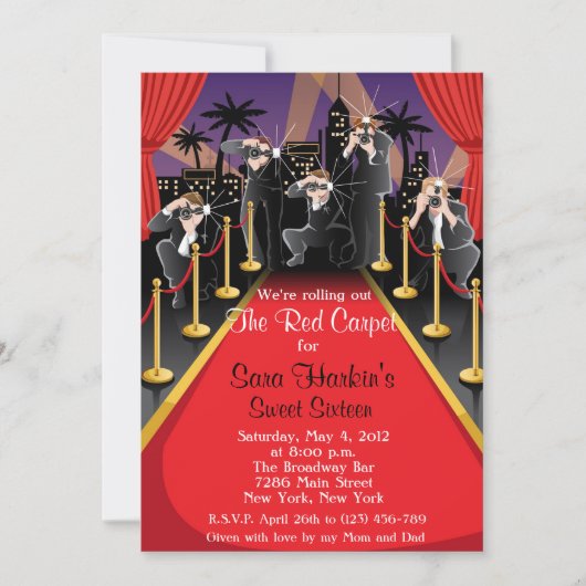 Geburtstag roter Teppichhollywood-Bonbon-16 laden Einladung (Vorderseite)