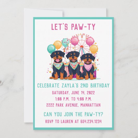 Geburtstag Rottweiler Hunde im Karneval Einladung (Vorderseite)