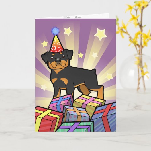 Geburtstag Rottweiler Karte (Gelbe Blume)