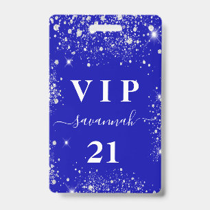 Geburtstag royalblaue silberne Glitter-VIP-Einladu Ausweis