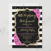 Geburtstag & Ruhestand Party - Black Pink Gold Einladung (Vorderseite)